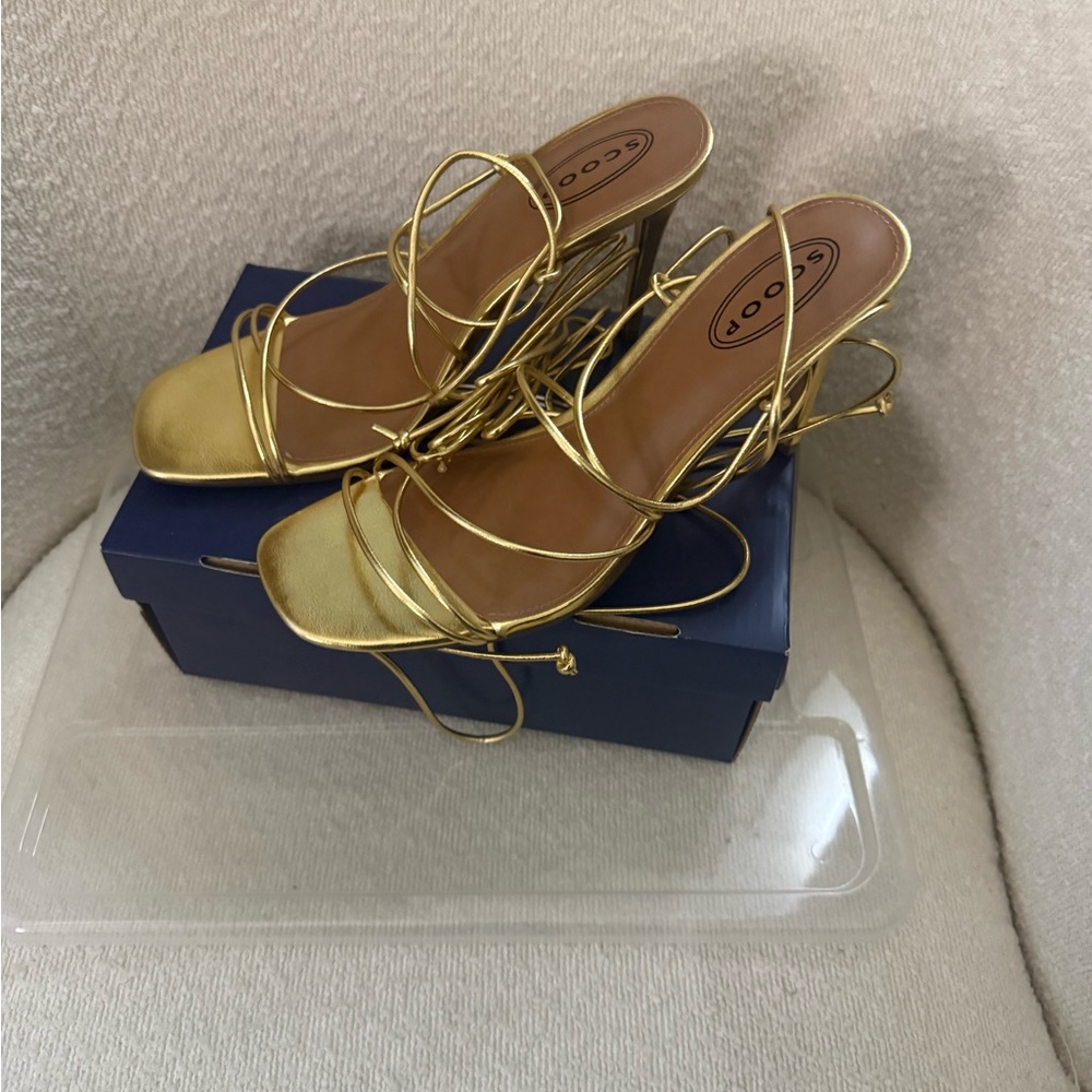 Scoop Gold Strappy Lace-Up Sandals